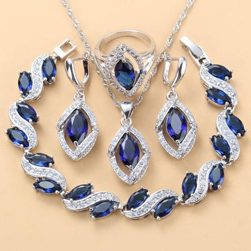 925 Sterling Silver Wedding Accessories Women Bridal Jewelry Sets With Natural Stone CZ Blue Bracelet And Ring Sets - The Jewellery Supermarket